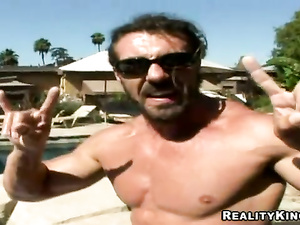 Welcome to hardcore sex party this busty brunette is enjoying with her man in the pool. She is getting her wet pussy and ass drilled hard.