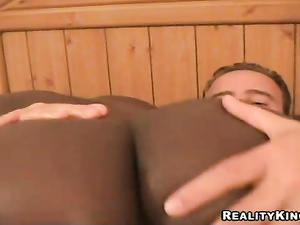 Take a look at this gorgeous ebony brunette and feel strong wish to fuck her. She is playing with her interracial boyfriend's cock with pleasure.