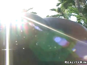 These interracial partners are fond of having wild sex next to the swimming pool. The guy is penetrating ebony slut's holes with his wet aggregate.