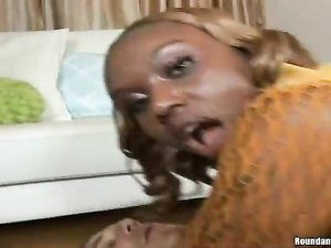 You are going to love this sensational chocolate woman having blonde and wearing sexy yellow fishnet. Her man wants to fuck her really hard.