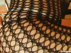 It's time to enjoy this juicy blonde in fishnet practicing rough solo on camera. She can be drilling her wide holes with toys all day long.