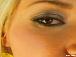 Sensual blonde is enjoying wild solo session outdoor. She is eating big banana and fucking herself with huge blue dildo passionately.