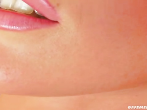 Lovely babe having blonde hair knows well what to do with huge dildo. She is penetrating her sensual holes with this purple stick wildly.