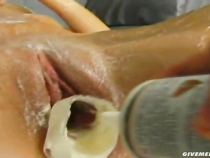 It's a great pleasure for this juicy blonde to show her masturbation skills on camera. She is feeling orgasm penetrating her juicy holes wildly.