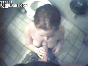 Enter public toilet and see sexy blonde sitting on her knees. She is deepthroating her man's aggregate and presenting him with handjob.