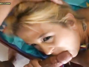 Watch sexy blonde sucking her lover's cock while the other guy is drilling her pussy from behind. She is going to remember this hardcore DP forever.