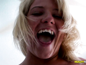 Nothing is better for this brutal man than fucking tattooed girlfriend having blonde hair. He is presenting her with load of cum in mouth.