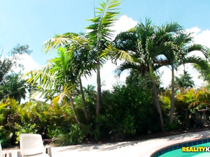 Join passionate chick sunbathing next to the swimming pool. She is getting her wet pussy drilled hard and sucking her lover's big penis.