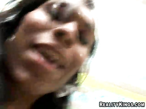 Chocolate tranny is looking sexy wearing pink panties. She is sucking her lover's big white boner and getting her ass hole drilled hard.