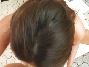 Slutty babe having long dark hair is taking off her pink fishnet and getting penetrated with her strong boyfriend's massive aggregate.