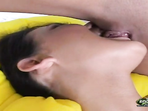 Adorable brunette is taking off her sexy panties and fucking passionately with two wild blondes. You will feel good watching them fucking each other with strap-on.