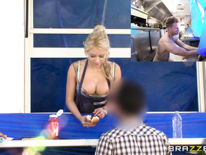 Lovely shop assistant is enjoying wild sex with her strong partner at work. She is talking to the customers while practicing anal sex with him.