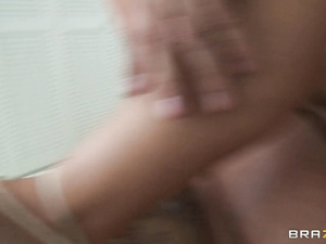 Watch busty blonde sucking thick dick of her partner with wild appetite. She is taking off her purple lingerie and being fucked really hard.