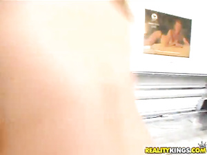 Full-bosomed Terry Nova couldn't get a tan in the solarium because got giant hooters and shaved vagina banged in the video porno HD.