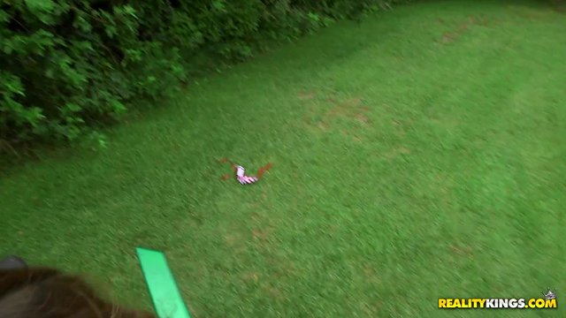 Big-tittied beauties in patriotic outfit have threesome outdoors