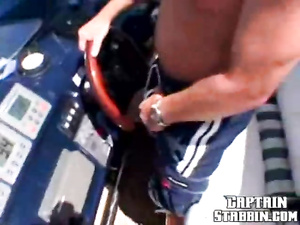 Lustful brunette is sucking two big cocks of her lovers on the boat. She is also getting her hairy vagina and sweet ass penetrated hard.