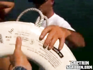 Watch brutal man saving naked chick from water. He is happy to see her on his boat and to drill her wet holes with his massive aggregate.