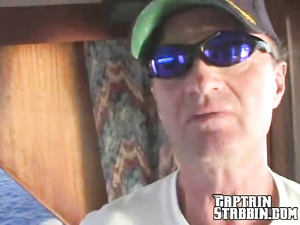 Sensational babe is looking great wearing green bikini. She is sunbathing on the boat and enjoying unforgettable sex with the captain.