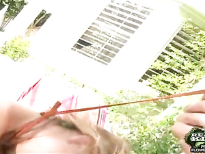 You will fall in love with these two slutty ladies having natural tits and shaved twats. They are enjoying wild foursome with strong men outdoor.
