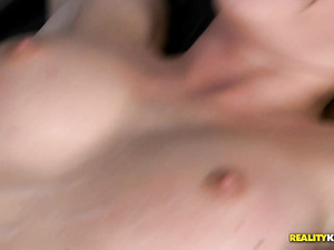 Cute chick having blonde hair is showing her boobs to her boyfriend. She is tasting his dick and practicing wild closeness in sensual moves.